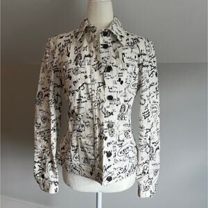 Vtg UNGARO FEVER cream text print cropped denim jacket sz 42